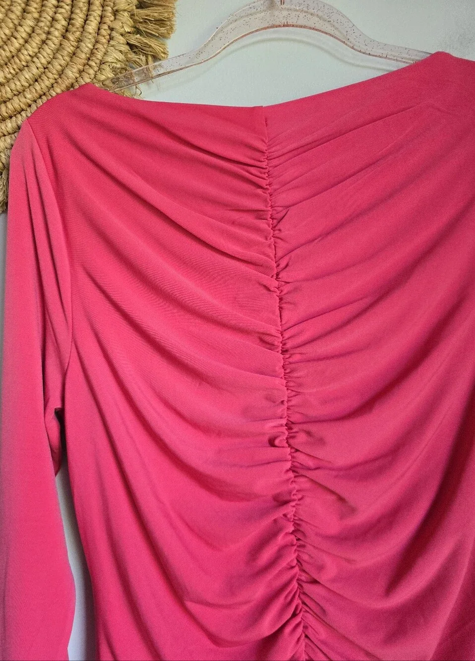 J. Crew NEW Dragonfruit Pink Ruched Matte Jersey Knit Stretch Top SZ Large